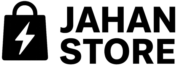 Logo of Jahan Store with a shopping bag and lightning bolt icon on a white background